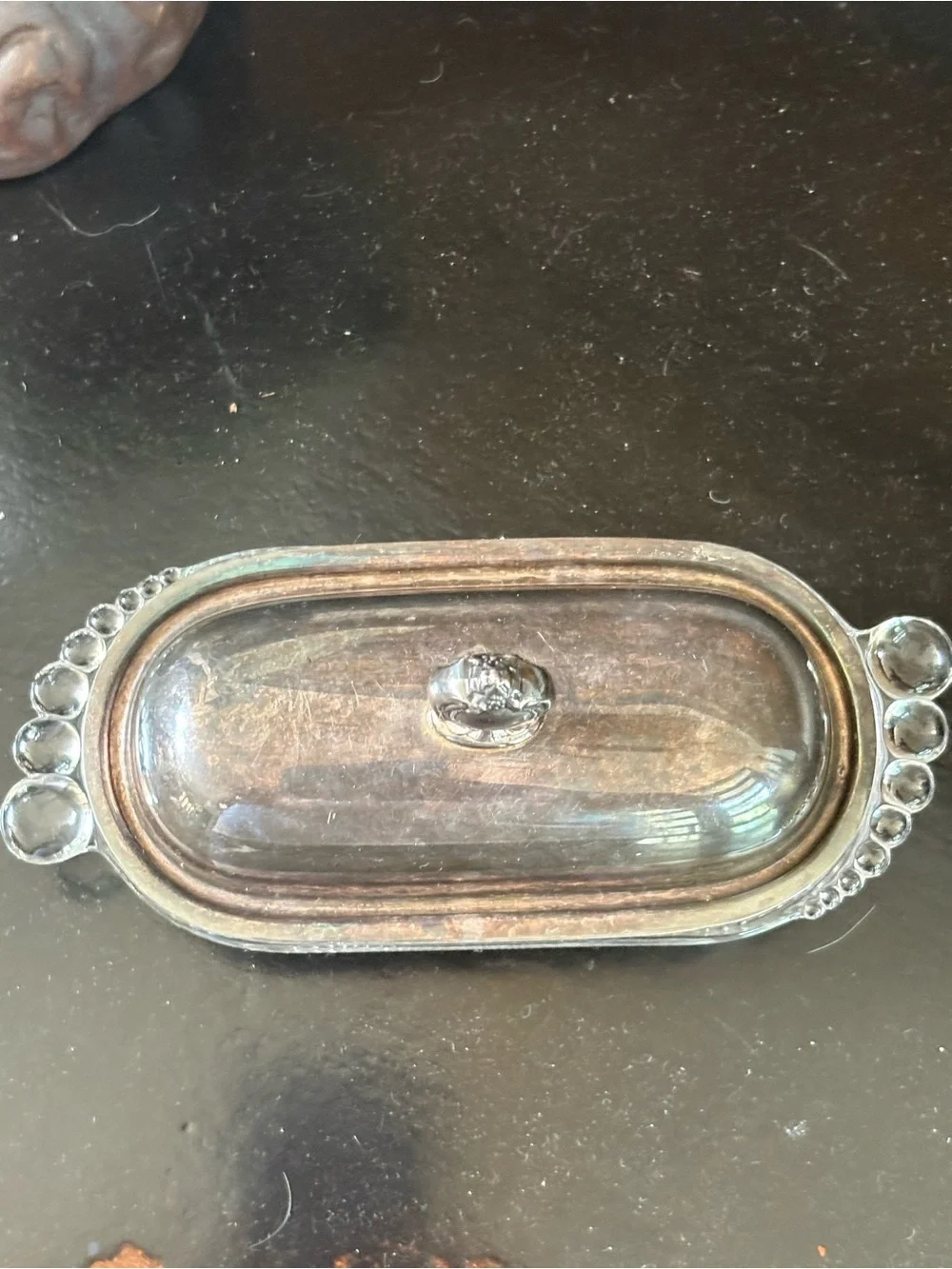 Clear Glass butterDish with Silver plated Lid - Home Accents
